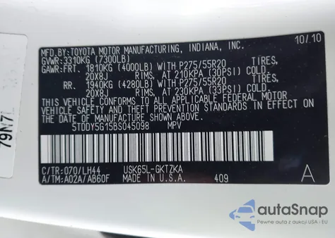 2011 Toyota Sequoia Platinum 5.7L V8 from USA, damaged, VIN 5TDDY5G15BS045098